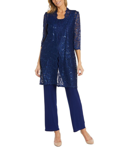 3-Pc. Sequined Lace Pantsuit & Jacket