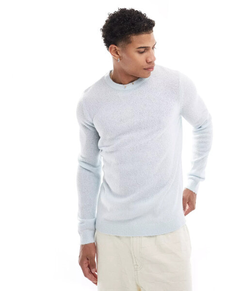 ASOS DESIGN ligthweight brushed knitted jumper in light blue