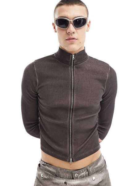 COLLUSION funnel neck long sleeve top in brown