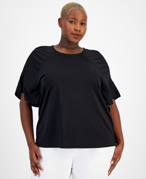 Plus Size Harmony Open-Trim Elbow-Sleeve Top