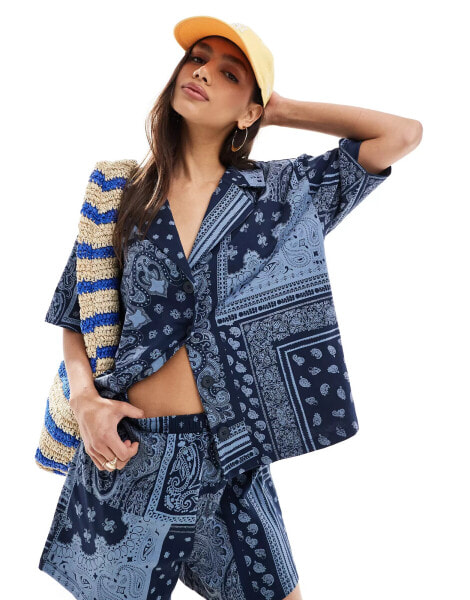 ASOS DESIGN oversized shirt co-ord in navy bandana print