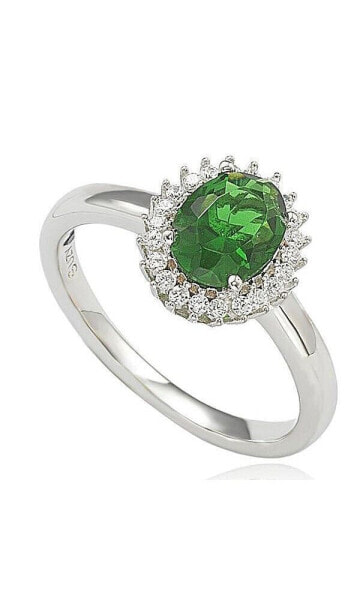Suzy Levian Sterling Silver Cubic Zirconia Green Oval Halo Ring