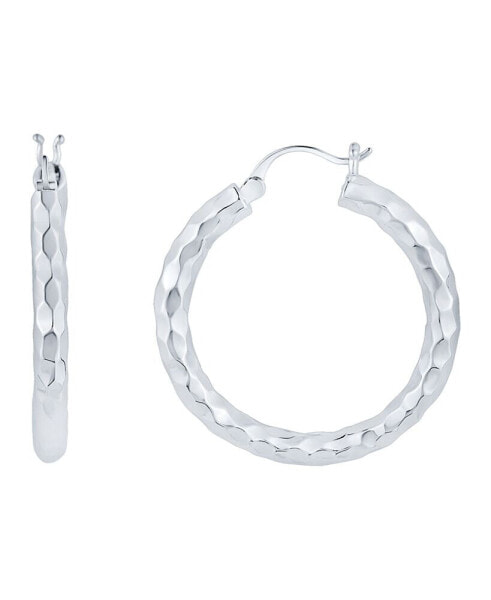 Fine Silver-Plated Hammered Texture Hoop Earring