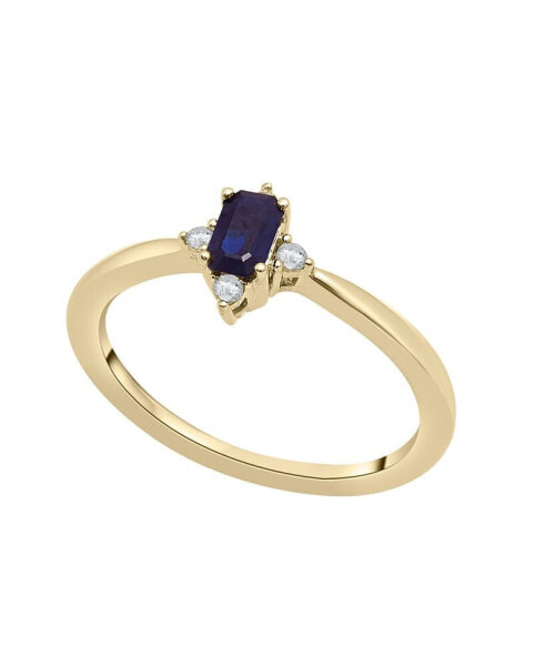 Blue Sapphire and White Sapphire Ring in 14K Yellow Gold Over Sterling Silver