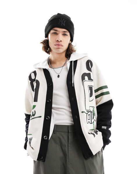 G-Star jersey cardigan in white and black with retro embroidery