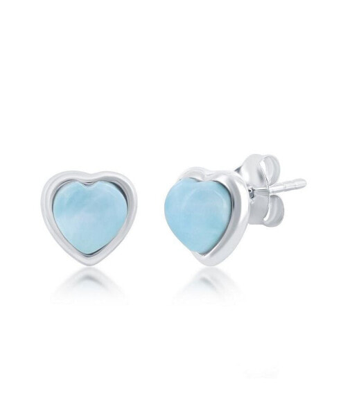 Sterling Silver Heart Larimar Stud Earrings