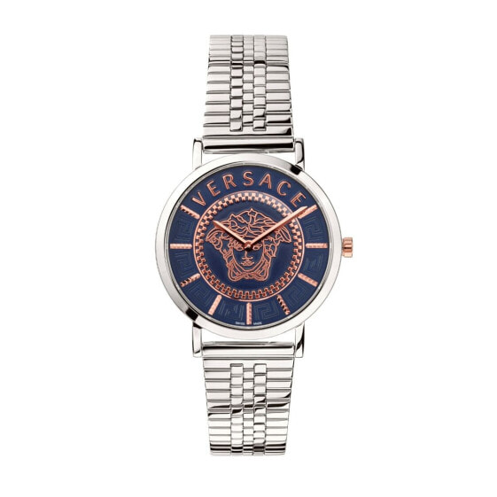 Versace Damen Armbanduhr V-Essential silber, blau 36 mm VEK400821