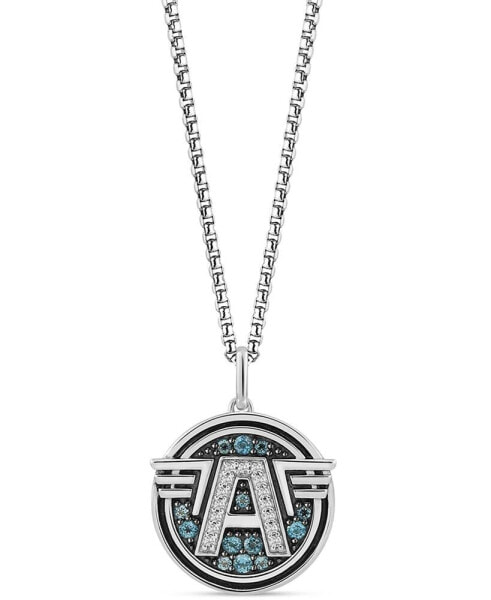 Swiss Blue Topaz (3/8 ct. t.w.) & Diamond (1/10 ct. t.w.) Captain America Logo 18" Pendant Necklace in Sterling Silver