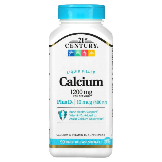 Кальций жидкий с витамином D3 21st Century 1,200 мг, 90 мягких желатиновых капсул (600 мг в каждой капсуле)