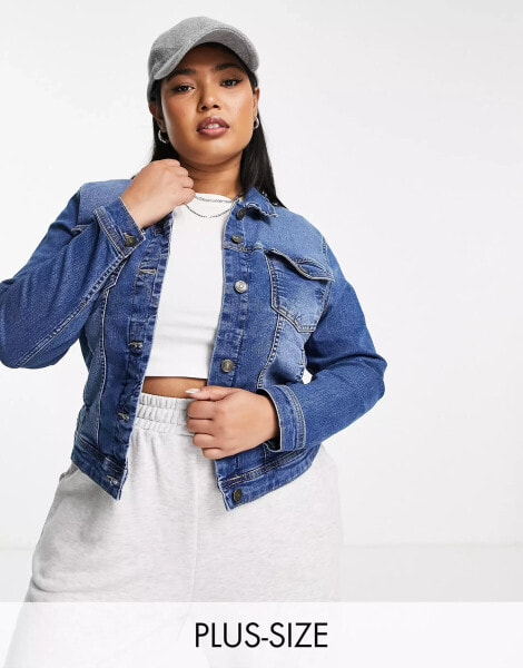 ONLY Curve denim jacket in mid blue wash