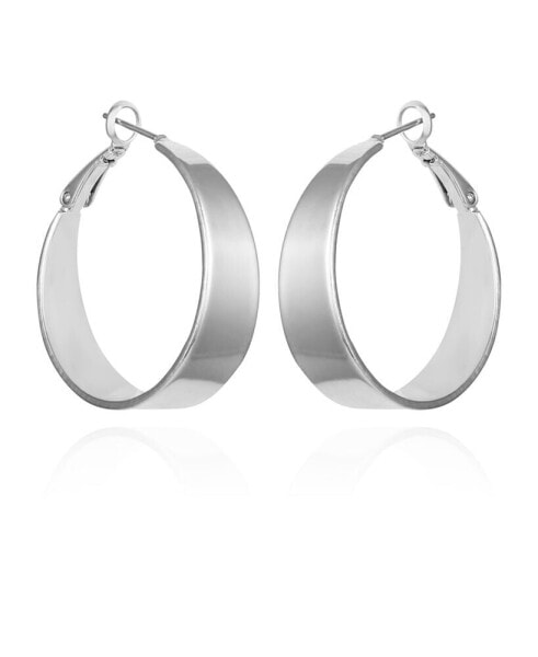Silver-Tone Band Thick Hoop Earrings