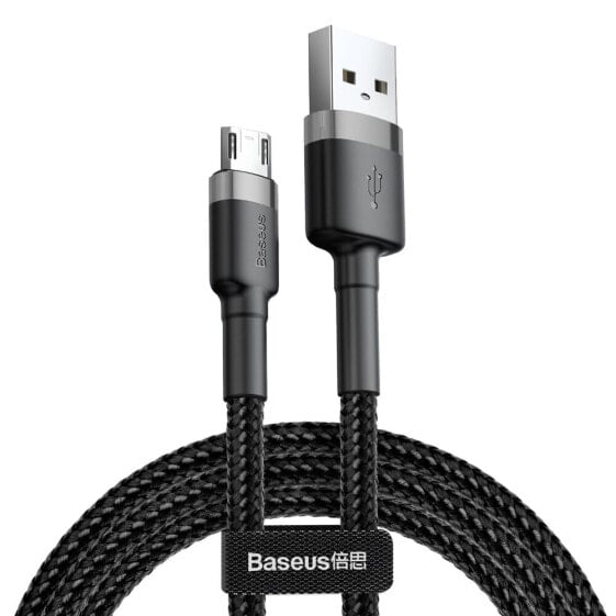 Wytrzymały elastyczny kabel przewód USB microUSB QC3.0 2.4A 0.5M czarno-szary