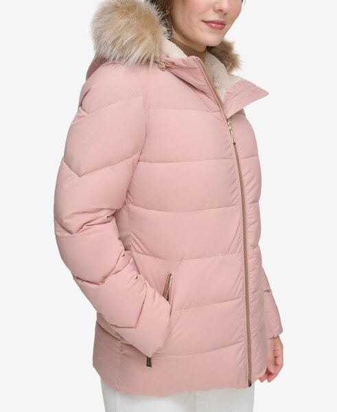 Calvin klein faux shop fur trim wrap coat