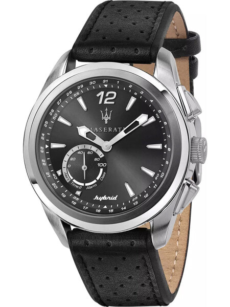 Мужские наручные часы с черным кожаным ремешком Maserati R8851112001 Traguardo Hybrid Smart 45mm 3ATM