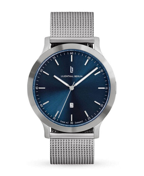 Unisex Huxley Silver Blue Silver-Tone Stainless Steel Mesh Watch 40mm