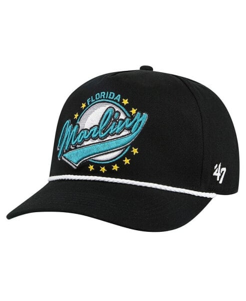 Men's Black Florida Marlins Cooperstown Collection Premier Hitch Adjustable Hat