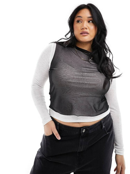 ASOS DESGIN Curve mesh overlay onion skin long sleeve top