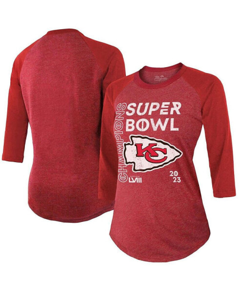 Women's Red Kansas City Chiefs Super Bowl LVIII Champions Whooper up Tri-Blend 3/4-Sleeve Raglan T-shirt