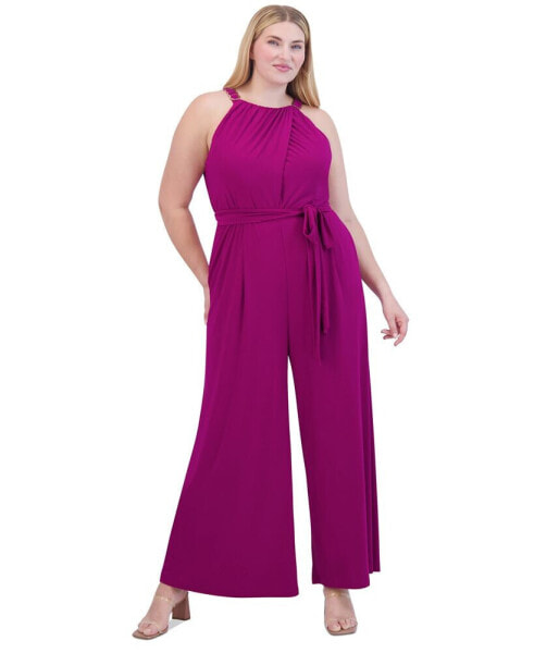 Plus Size Halter-Neck Tie-Waist Jumpsuit