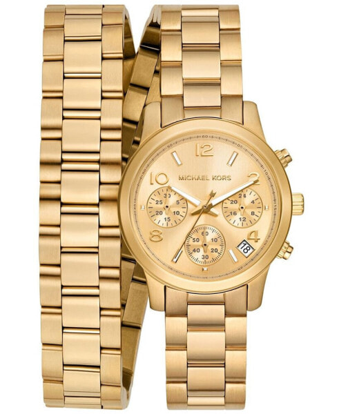 Women's Runway Chronograph Gold-Tone Stainless Steel Double Wrap Bracelet Watch 34mm