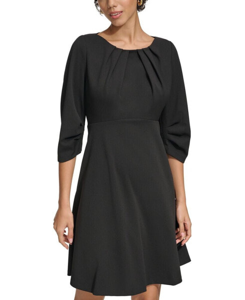 Women's 3/4-Sleeve Ruched A-Line Dress