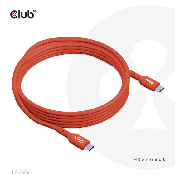 Кабель USB2 Type-C Club 3D Bi-Directional USB-IF Certified Data 480Mb - PD 240W(48В/5А) EPR M/M 3м / 9.84 фута оранжевый