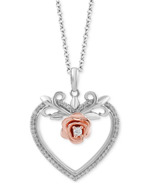 Diamond Belle Rose & Heart Pendant Necklace (1/6 ct. t.w.) in Sterling Silver & 14K Rose Gold-Plate, 16" + 2" extender