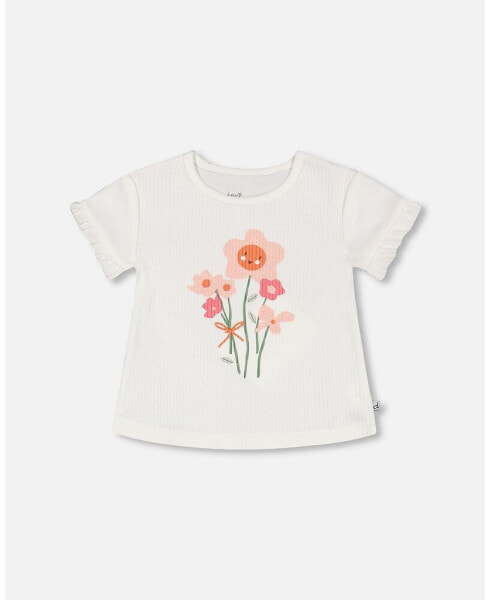 Girl Rib Top With Print Off White - Toddler Child