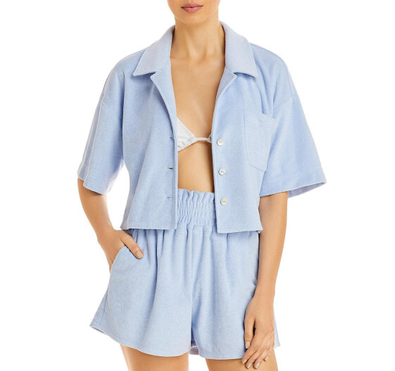 Aqua Swim 285729 Cropped Terrycloth Shirt Swimsuit, Size Large