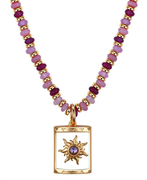 Disney kid's Princess Tangled Gold-Tone and Purple Bead Sun Pendant Necklace