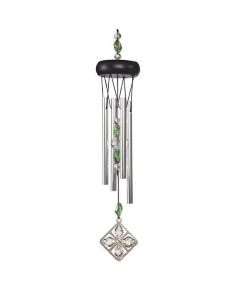 15" Long Green Wooden Top Gem Wind Chime Home Decor Perfect Gift for House Warming, Holidays and Birthdays