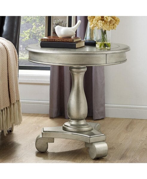 Round Wood Pedestal Side Table, Champagne