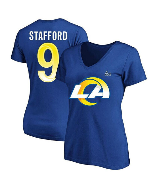 Футболка для женщин Fanatics Matthew Stafford Los Angeles Rams Super Bowl LVI Plus Size Name Number V-Neck - Синяя