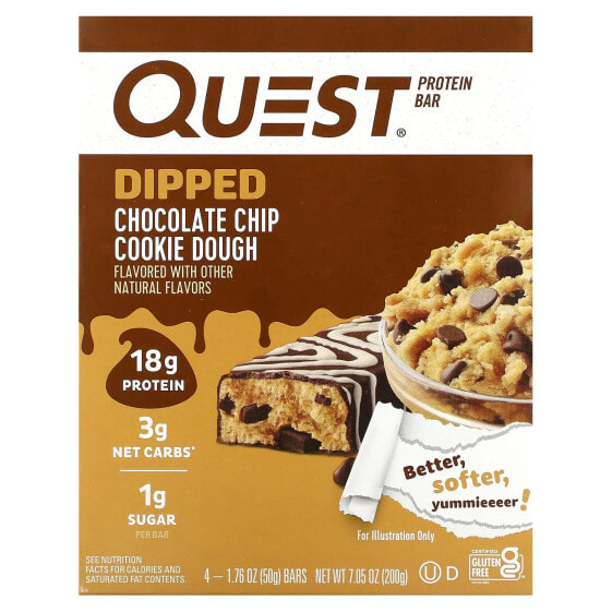 Протеиновый батончик Quest Nutrition, Chocolate Chip Cookie Dough, в дипе, 4 шт., 50 г каждый