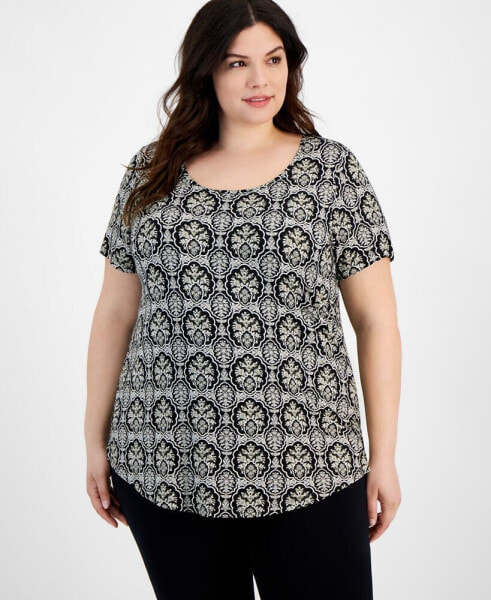 Plus Size Marrahkesh Medallion Print Top, Created for Macy's