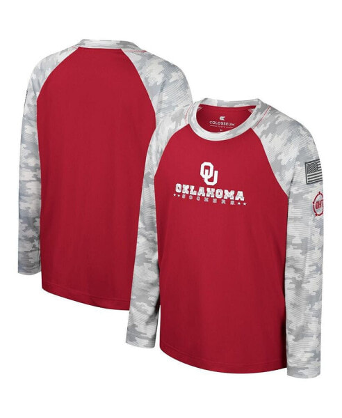 Big Boys Crimson, Camo Oklahoma Sooners OHT Military-Inspired Appreciation Dark Star Raglan Long Sleeve T-shirt
