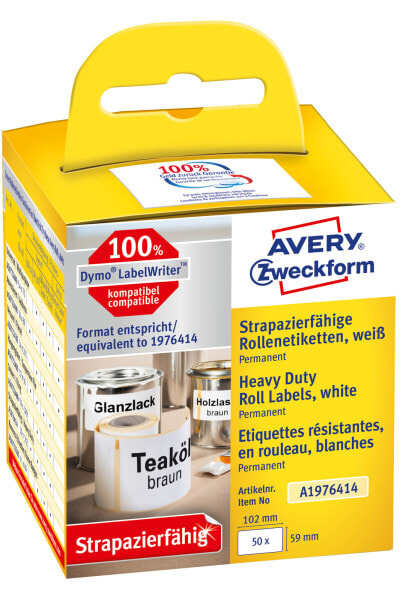 Avery Zweckform Avery A1976414 - White - Rounded rectangle - Permanent - Rolle - Foil - Direct thermal