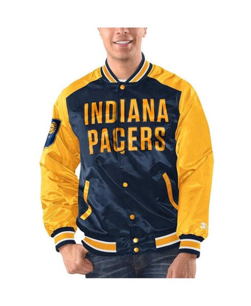 Men's Navy, Gold Indiana Pacers Renegade Satin Full-Snap Varsity Jacket
