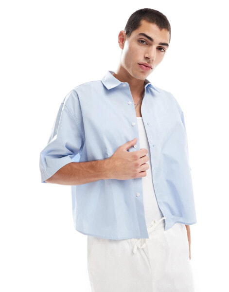 ASOS DESIGN oversized cropped poplin shirt in blue