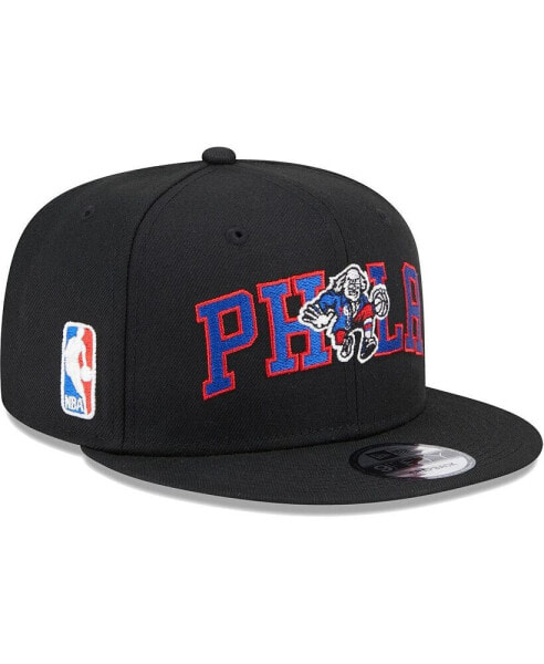 Men's Black Philadelphia 76ers Logo Blend 9FIFTY Snapback Hat