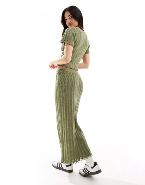 ASOS DESIGN knitted maxi skirt in rib co-ord in khaki