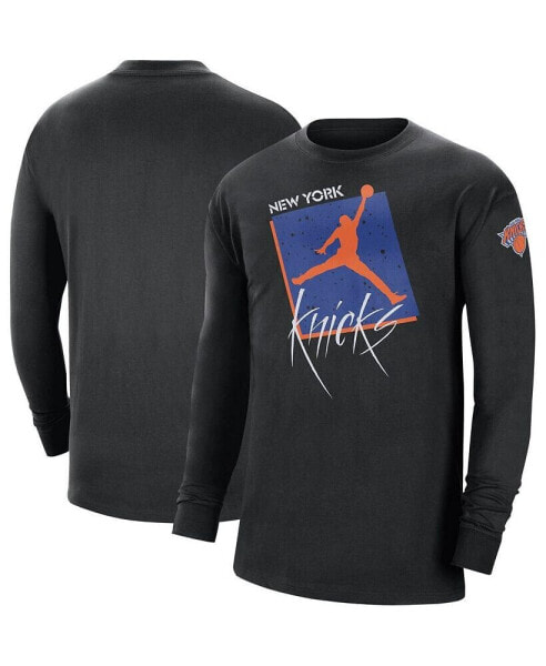 Men's Black New York Knicks Courtside Max 90 Vintage-Like Wash Statement Edition Long Sleeve T-shirt