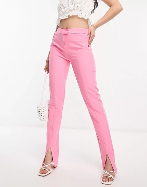 Morgan split front tailored trouser in pink