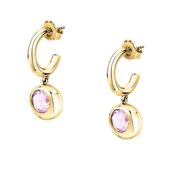 Charming gold-plated hoop earrings with pendants Semipreziose SAXN17