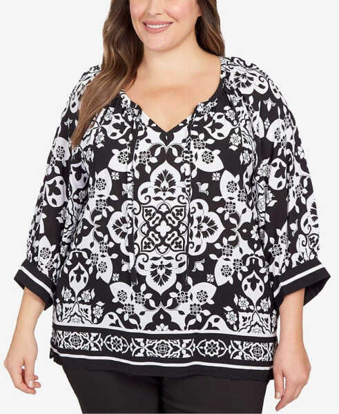 Plus Size Woven Printed Silk Top