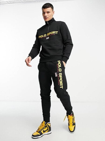 Polo Ralph Lauren sports capsule leg logo cuffed joggers in black CO-ORD