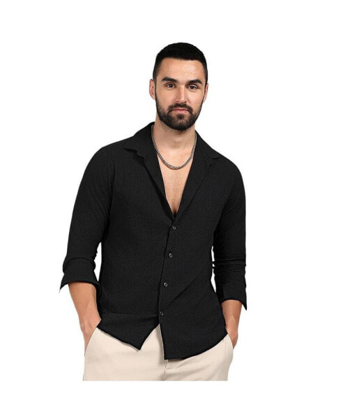 Men's Midnight Black Embossed Micro Check Shirt