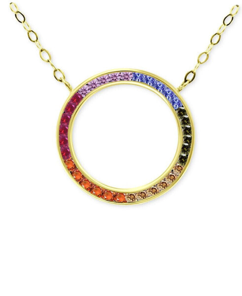 Rainbow Cubic Zirconia Open Circle Pendant Necklace in 18k Gold-Plated Sterling Silver, 16" + 2" extender, Created for Macy's