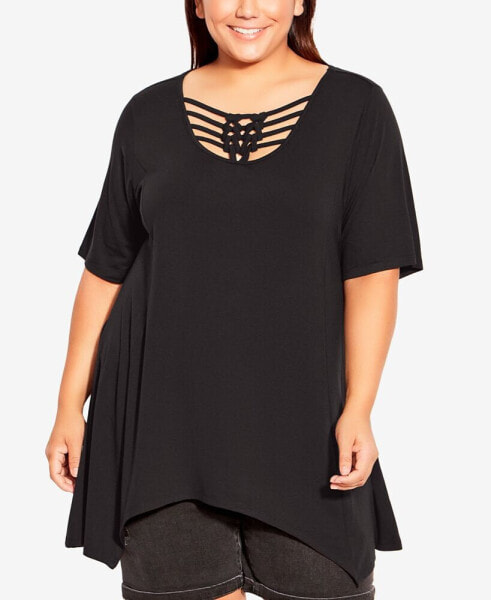 Plus Size Knotted Cage Short Sleeve Tunic Top