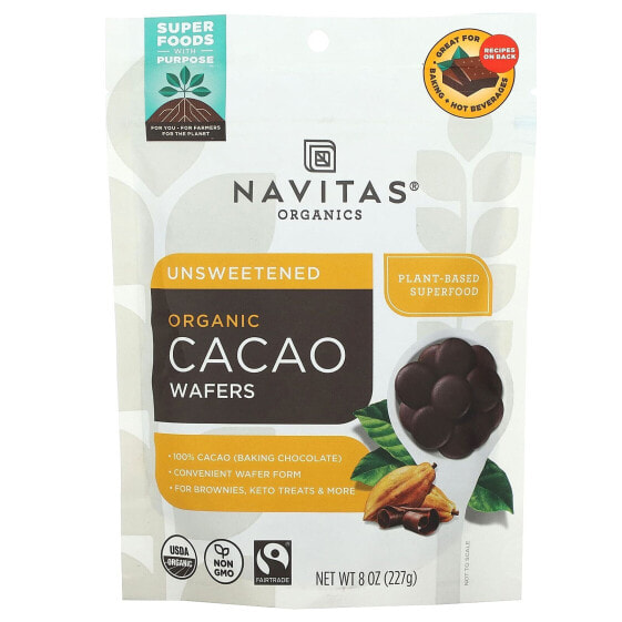 Navitas Organics, Органические какао-вафли, несладкие, 227 г (8 унций)
